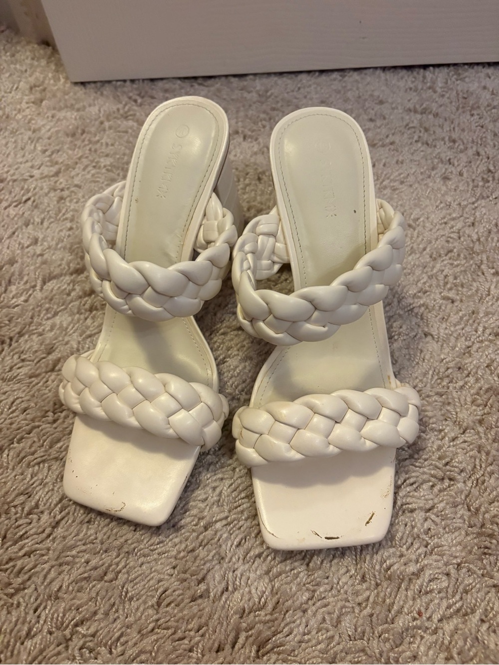 White Braided Strap Heeled Sandals - Women